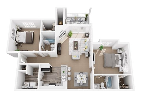 Floor plan for 2 beds, 2 baths, 960 sqft